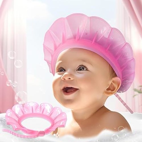kair Baby Kids Shower Cap Soft Adjustable Silicone Toddler Bath Visor Children Hair Washing Hat Keep Kids Shield Water Out of Eyes & Ears, Head Size 12.5"-19" Less Than 24 Months (Pink)