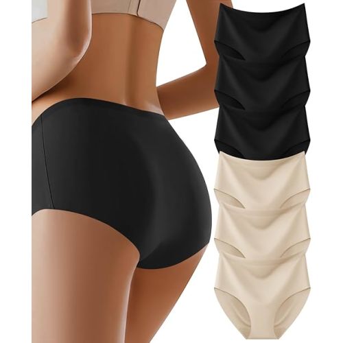 Womens Underwear Full Coverage No Show High Waisted Seamless Ladies Panties 6 Pack