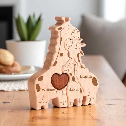 Personalized Giraffe Family Puzzle, Mothers Day Gift, Family Christmas Gift, Baby Shower, Family Of Four Gift, Giraffe Gifts, Nursery Decor