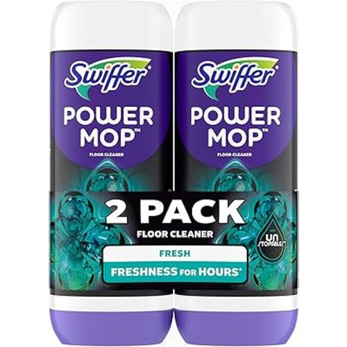 Swiffer PowerMop Floor Cleaning Solution with Unstopables Fresh Scent, PowerMop Refills, Floor Cleaner for Mopping, 25.3 fl oz, 2 Pack