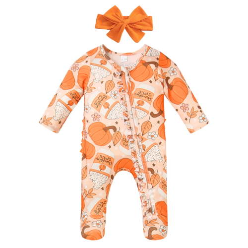 Kogui Baby Romper Baby Girl Fall Winter Outfits Clothes Knit Jumpsuit Ruffle Romper Coming Home Outfit for Baby Girl 0 3 6 9 12 18 24 Months (Orange,0-3 Months)