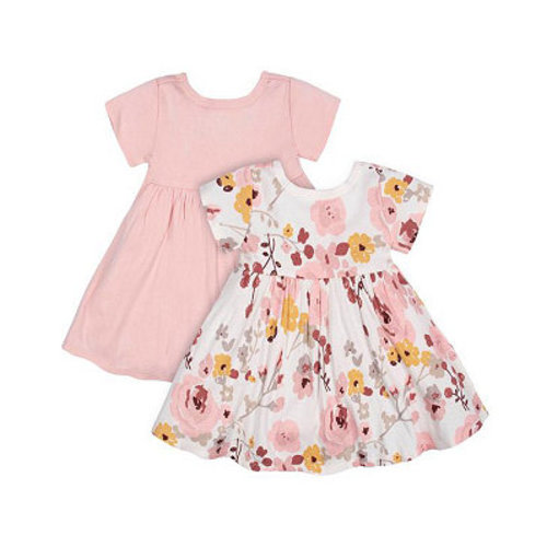 Baby Girls Baby Gray Floral Short Sleeve Dresses, 2-Pack