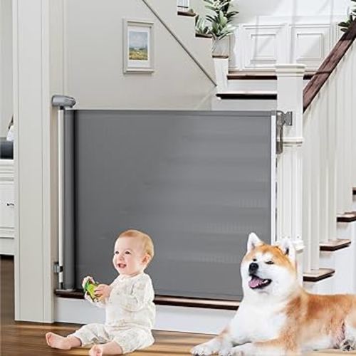 PRObebi Retractable Baby & Dog Gate - Extends to 54" Wide, 34" Tall - Stair, Doorway & Hallway Use