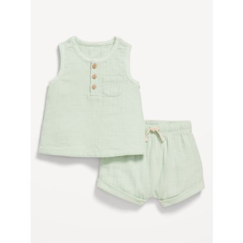 Unisex Double-Weave Tank Top and Shorts Set for Baby