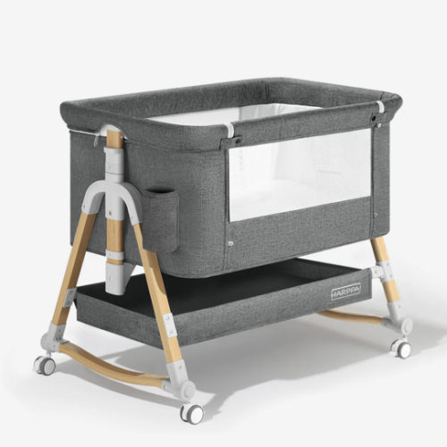 HARPPA Cuddly 3-in-1 Baby Bassinet Bedside Sleeper for Reflux | Attaches to Bed, Adjustable 5 Heights, Non-Toxic & CPSC Certified | Sturdy Aluminum Frame, Portable Wheels, Tool-Free Setup, Gentle Rocking | Perfect for Newborns, Infants, Small Spaces & Saf