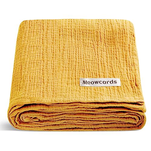 meowcards Muslin Swaddle Blankets for Baby, Unisex Baby Boys Girls Essentials, Large 47 x 47 inches, Boho Receiving Blankets Newborn Registry Must Haves (Mustard Yellow, Simple)