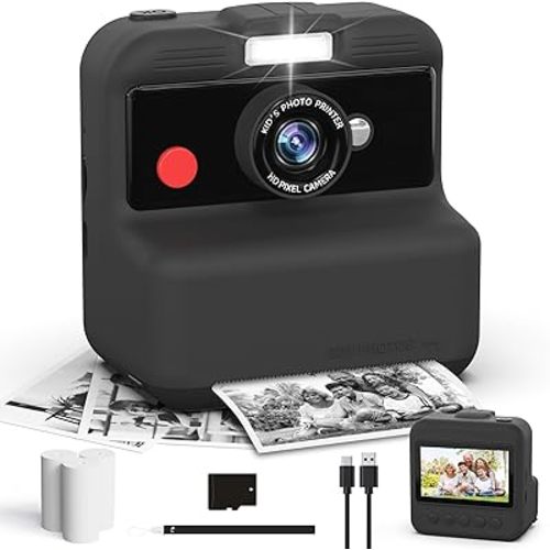 Kids Camera Instant Print, 48MP/2.5K UHD 3.0" Screen with Print Paper & 32G Card, Ages 3-14 (Black)