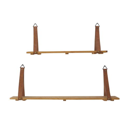 CosmoLiving by Cosmopolitan 24", 32"W 2-Tier Brown Wall Shelf with Faux Leather Straps (2 Count)
