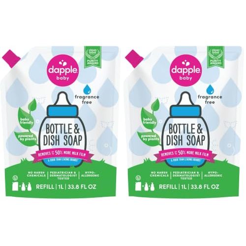 Dapple Refill Pack Baby Bottle and Dish Liquid, Fragrance Free, 33.8 Fluid Ounce (Pack of 2)