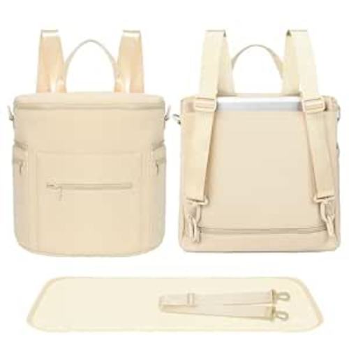 miss fong Neoprene Diaper Bag - Baby Diaper Bag,Large Capacity Neoprene Backpack with Changing Pad Travel Diaper Backpack Tote Backpack with 16 Pockets for Mom & Dad-Beige