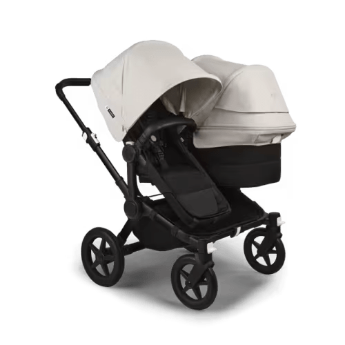 Bugaboo Donkey 5 Duo double stroller misty white sun canopy, midnight black fabrics, black base | Bugaboo