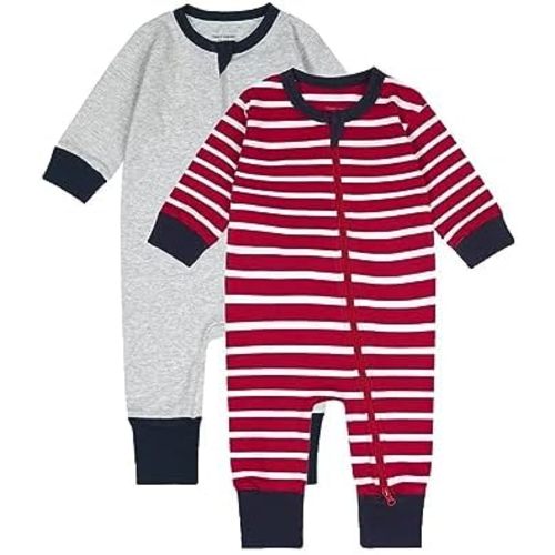 6-12 Month Teach Leanbh Toddler Baby Boys Girls 2-Pack Pajamas Cotton 2 Way Zipper Long Sleeve Footless Romper Sleep and Play