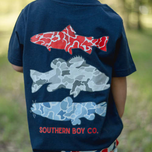 Patriotic Camo Fish Trio Boy's Short Sleeve Shirt – Southern Boy Co.