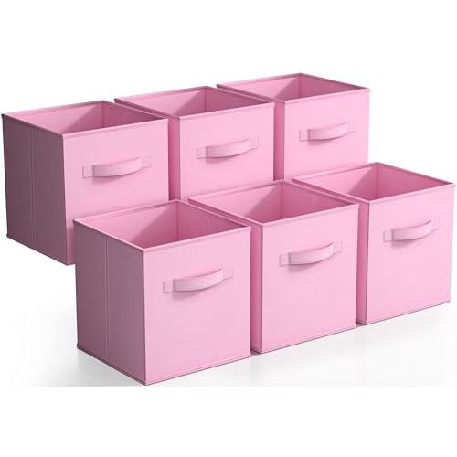 Sorbus Storage Cubes - 11 Inch Foldable Fabric Baskets for Organizing Pantry, Closet, Shelf, Toy Box, Cubby - 6 Collapsible Cloth Cube Storage Bins for Home, Nursery, Playroom, Bedroom (Pastel Pink)