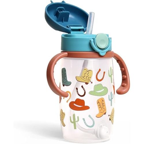 Itzy Ritzy Sippy Cup - Includes Weighted Silicone Straw, Ergonomic Handles & Snap-Close Lid (Western)