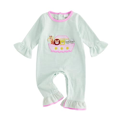 Newborn Baby Girl Clothes Animal Embroidery Ruffle Jumpsuit Long Sleeve Romper Cute Infant Fall Winter Outfit