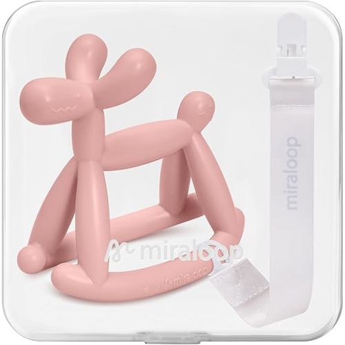 Baby Teether Toys for Teething Relief, Food Grade Silicone Teether with Storage Box and Pacifier Clip, Teething Toys 3-6 Months, Baby Essential (Mist Pink Clip+Box)