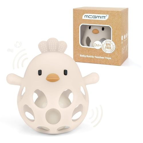 Teethers for Babies 3-6 Months, Easy Grasp Silicone Baby Rattles 0-6 Months, BPA-Free Non Toxic Montessori Infant Toys for Teething Relief, Soft Interactive Infant Car Seat Toys Bath Toys