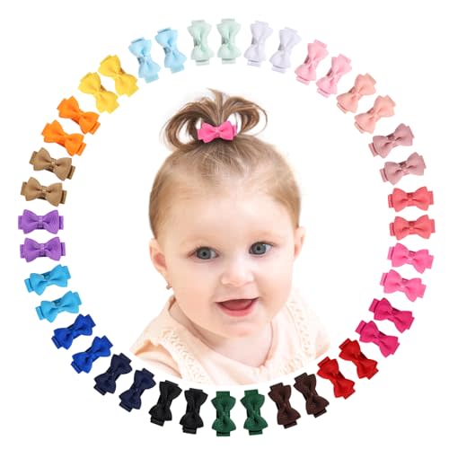 Mini Fully Lined Grosgrain Ribbon Bows Hair Clips for Girls and Infants - 1.2" Tiny Hair Clips in 20 Color Pairs (40PCS)