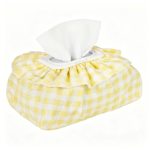 Baby Wipes Cover, Muslin Cotton Wipes Dispenser, Yellow | Universal Size Fits All Wipes & Tissues, Diaper Pouch for Nursery, Living Room, Diaper Station