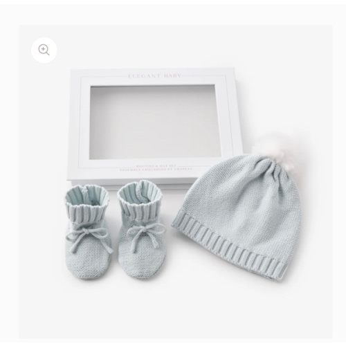 Pale Blue Knit Hat & Booties Gift Set – Elegant Baby