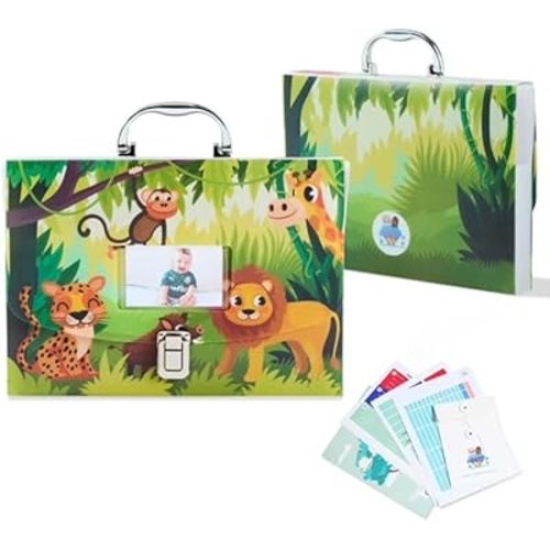 12 Pockets Baby File Organizer for Boy or Girl, Our Baby Paperwork Organizer with Silver Metal Handle, Lock, Pregnancy Documents, Baby Record Folder (Green)