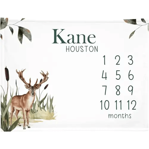 Buck Milestone Blanket, Boy Milestone Blanket, Month Baby Blankets, Bucks Hunting Baby Blankets, Deer Antlers Nursery, Buck, Personalized Shower Gift Woodland Nursery Decor
