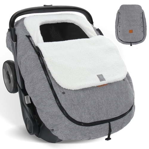 Baby Car Seat Cover, Caveen Winter Infant Carseat Canopy, Warm Plush Fleece Shield Covers to Protect Baby from Cold Wind Snow, Grey