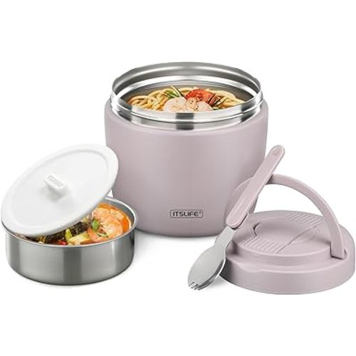 Soup Thermo for Hot Food Adults 32OZ Lunch Containers Wide Mouth Hot Food Jar Vacuum Insulated Stainless Steel Bento Box Leakproof with Spoon (Light Purple)
