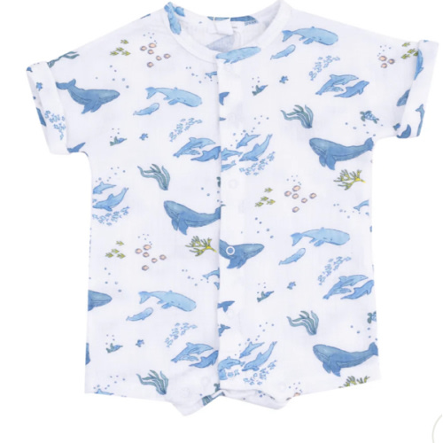 Dolman Henley Shortall - Watercolor Blue Whales