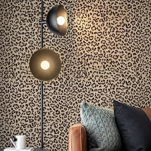 JiffDiff Leopard Print Peel and Stick Wallpaper, Waterproof Removable Self Adhesive Textured Wall Paper, Yellow Unique Funky Cheetah Contact Paper for Bedroom and Bathroom 480"X17.3"(57.6 sq. ft)