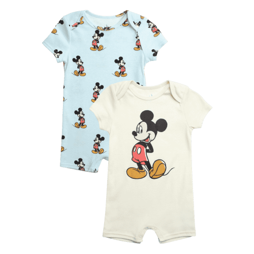 Disney Baby Boys Romper - 2 Pack Tiger Pooh Mickey Mouse Short Sleeve Bodysuit for Boys (Newborn/Infant)
