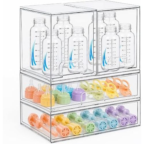 Baby Bottle Organizer 4 Pack Baby Bottle Storage Acrylic Bottles Station