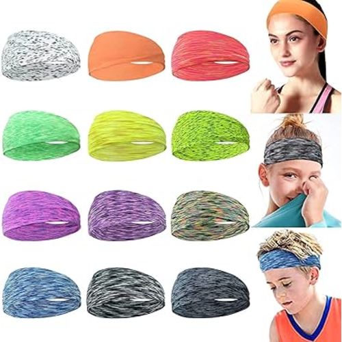 CÉLLOT 12 Colors Sweat Headbands Breathable Athletic Sweatbands Yoga Sports Headbands for Girls and Boys Soft Moisture Wicking Elastic Hairband for Girls and Teenagers Adults