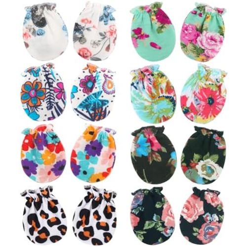 AQOKKA Newborn Baby Mittens No Scratch Cotton Elastic Wrist Gloves Infant Toddler Mittens for Baby Boy Girl 0-6 Months