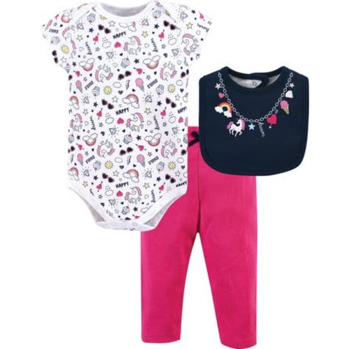 Coordinated Bodysuit, Pant, and Bib Collection, 0-3M