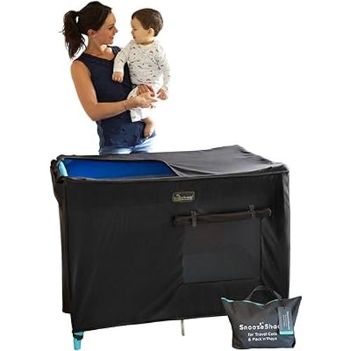 SnoozeShade Pack n Play & Travel Crib Blackout Cover | Blackout Crib Cover & Pack and Play Black Out Cover | Mom-Invented Safety Tested with Optimal Airflow