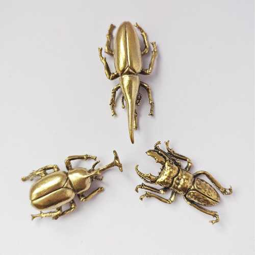 Brass Stag Beetle Figurine, Brass Rhinoceros Beetle Figurine, Brass Hercules Beetle Figurine