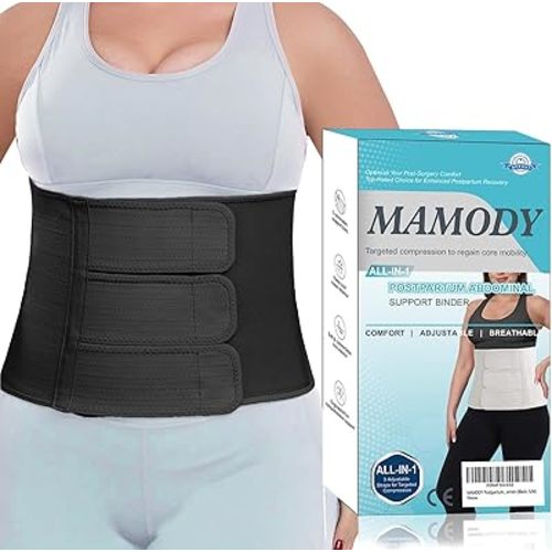 Postpartum Belly Band abdominal Binder for Natural Delivery & C-Section, Adjustable Compression Wrap, Abdominal Support Belt (Black, Large)