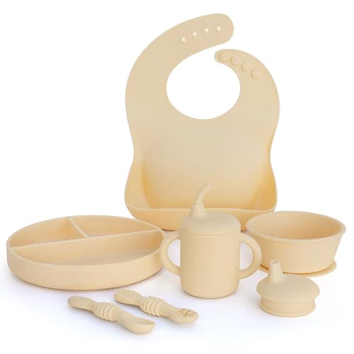 Little Loon Baby Feeding Essentials: Baby Led Weaning Supplies with Baby Plates, Silicone Bibs, Baby Spoons, Sippy Cups, Toddler Plates and Bowls Set - Baby Essentials - Baby Shower Gifts (Sun)
