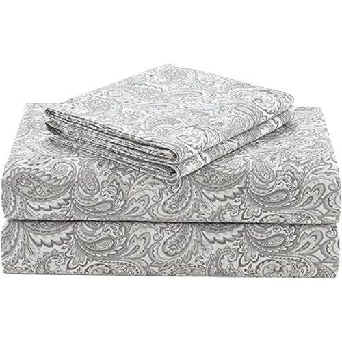 Comfort Spaces 100% Cotton Sheets King, Breathable, Naturally Cool Cotton Sheets, Soft Cotton Bed Sheets with 14" Elastic Pocket Fits up to 16" Mattress, All Seasons Sheet Set, Paisley Multi 4 Piece