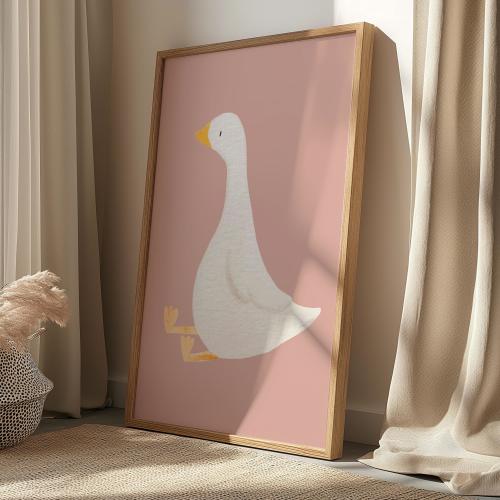 Whimsical Duck Sitting Pink Neutral Matte Vertical Poster Art Print, Nursery Wall Art, Gift for Baby Shower, Boho, Illustrated Animal Decor