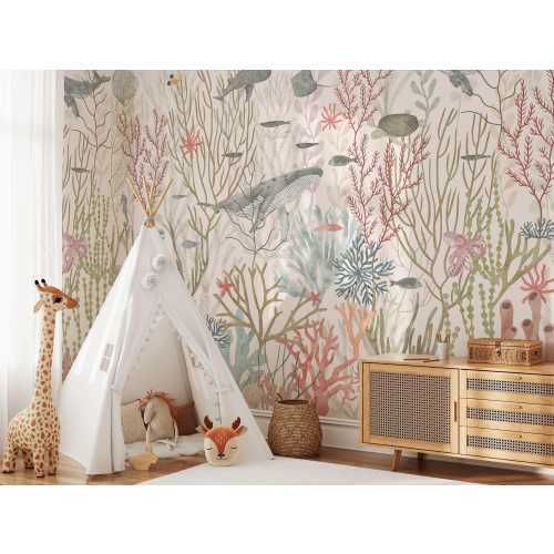 Coral Reef Wallpaper Mural: Ocean Animals, Peel and Stick, Nursery Decor