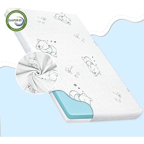 Pack and Play Mattress Pad, 38" x 26" Breathable Gel Memory Foam Pack N Play Mattresses with Ultra-Soft Jacquard Cover, Portable Dual-Sided Baby Mattress for Pack n Play, Machine Washable