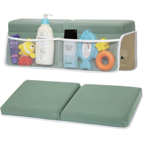 Comfortable Baby Bath Kneeler and Elbow Rest Pad Set, Thick Memory Foam Bath Kneeling Pad with Elbow Support, Baby Bathtub Cushion with Toy Organizer, Non-Slip for Infant or Toddler Bathing