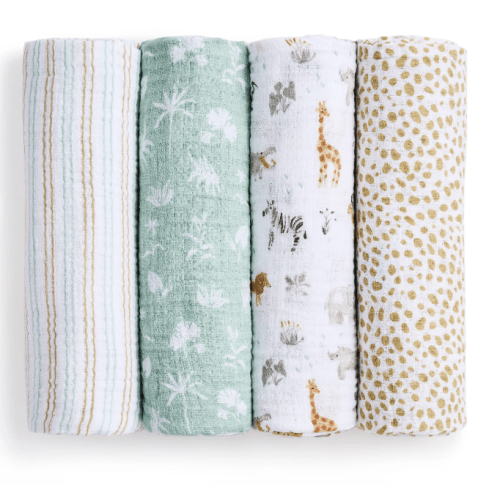 aden + anais Essentials Cotton Muslin Swaddle 4-Pack in Giraffe Safari