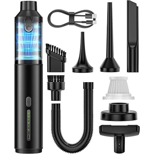 Car Vacuum Portable Cordless Handheld Vacuum Cleaner 4-in-1 Mini Cordless Vacuum with 2 Suction Modes and 16800pa Suction Power Blowing & Inflating 2 Modes Handheld Vacuum for Car, Desk, Keyboards