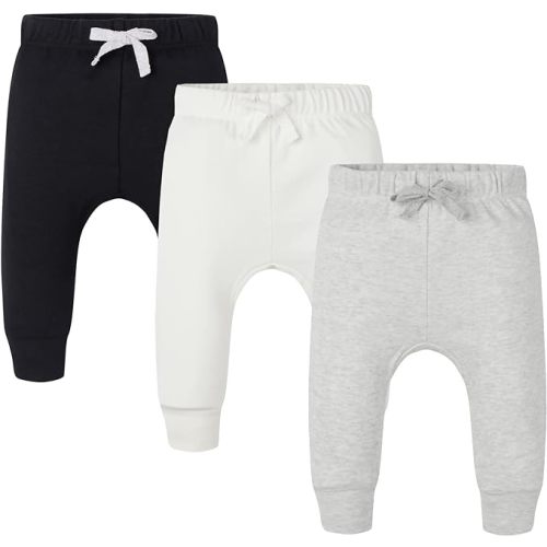Baby 3 Pack Flexy Pants and Leggings, Infant Boys Girls Tapered Ankle Jogger Pants