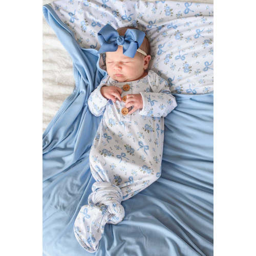 Newborn Baby Knot Gown & Hat Set in Tied In Blooms | Caden Lane