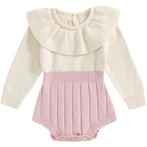 Newborn Baby Girl Knitted Romper Sweater Doll Collar Long Sleeve Knit Jumpsuit Bodysuit Infant Fall Winter Clothes
